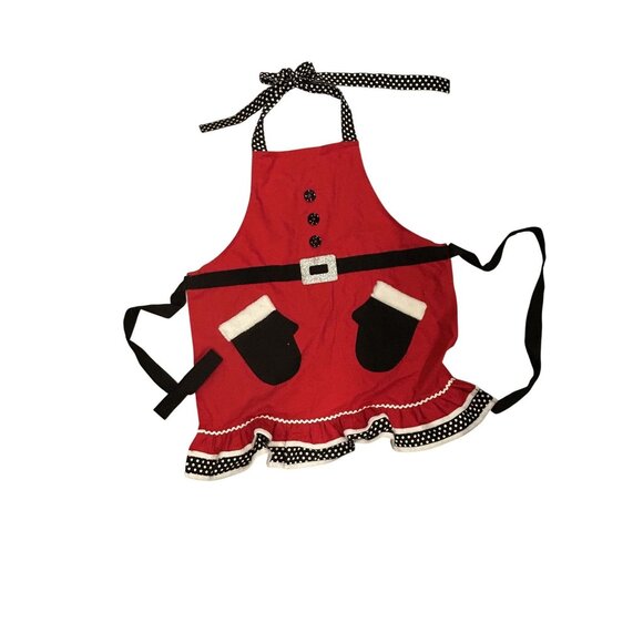 Apron Christmas Snowman Red Polka Dots Ruffle Snow Woman Party Baking Festive - Picture 2 of 4